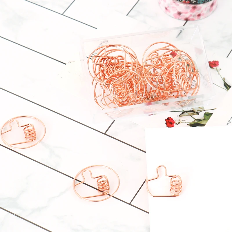 

20pcs/box Electroplated Rose Gold Paper Clips Creative thumb Clip Metal Office Accessories Paperclips Metal Paper Clips Bookmark