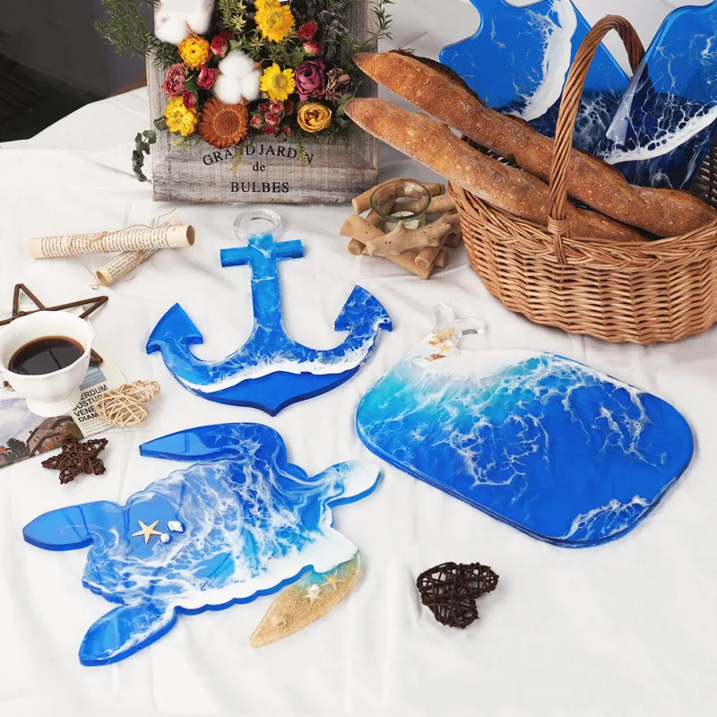 Crystal Epoxy Resin Mold Marine Series Anchor Turtle Whale Tray Handmade Mirror Swing Table Silicone Mould