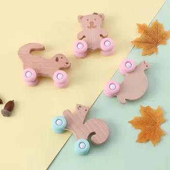 

Baby Newborn Teething Toys BPA Free Soft Wooden Silicone Cartoon Animal Shape Teethers Rattles colorful wheel to be choosen