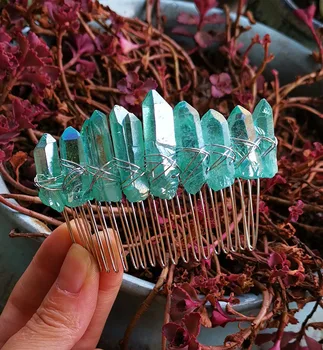 

Hairbrush Boho raw crystal hairpin witch bridal party witch hair accessories wicca princess girl gift