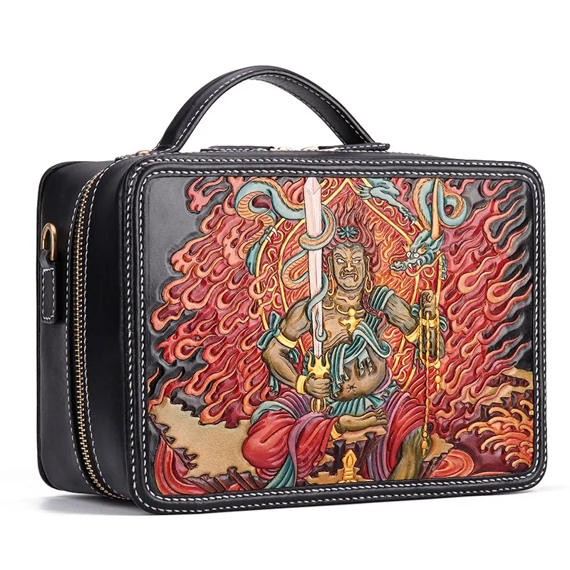 

Personal Tailor Master Works Handmade Men Vegetable Tanned Leather Carvings Acalanatha Bag Clutch Purse Women Clutches Flap