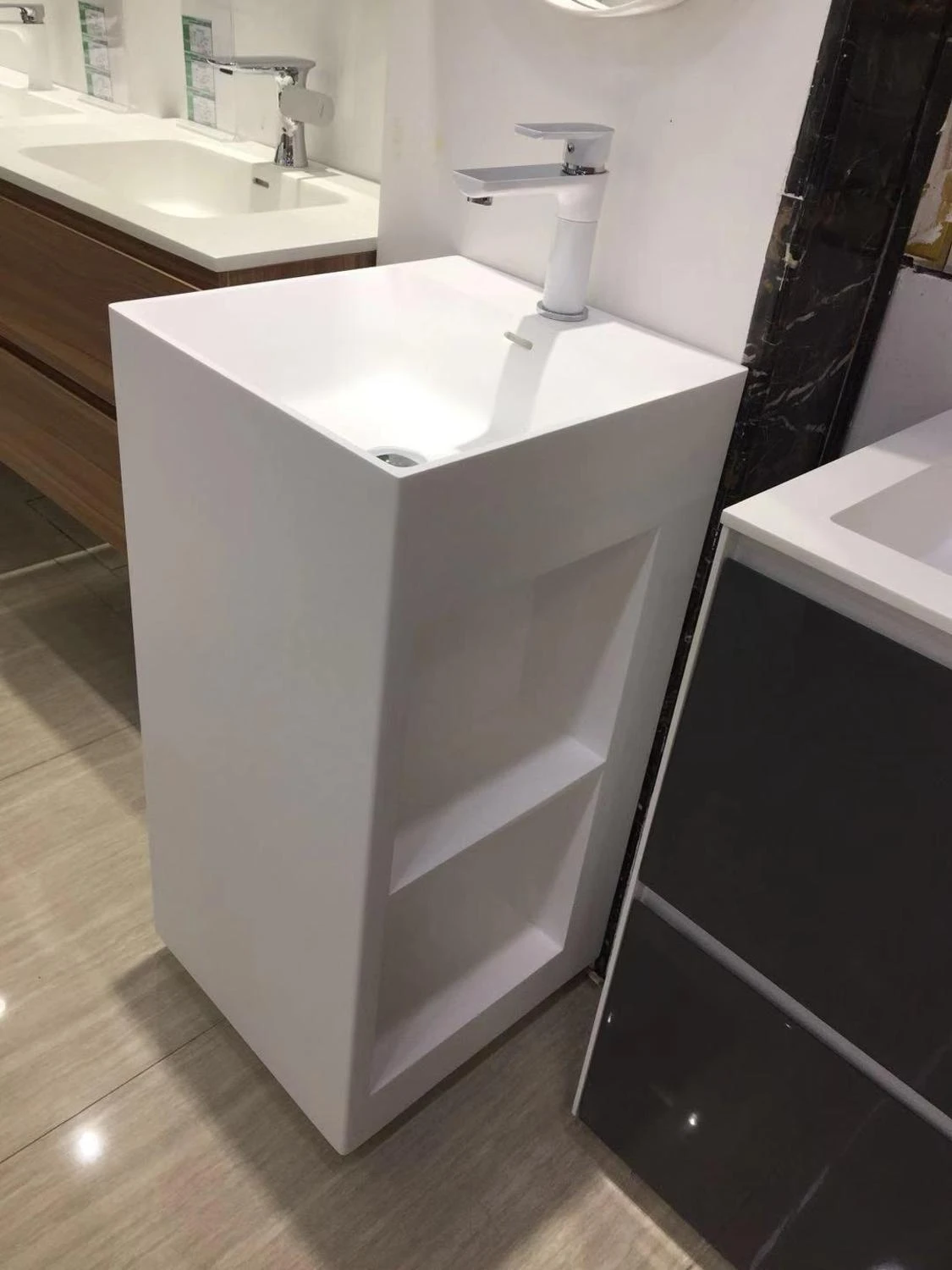 Permukaan Padat Resin Kamar Mandi Berdiri Bebas Wastafel Corian Lavender Vanity Alas Wastafel Dengan Membuka Kabin Xrs38378 Bathroom Sinks Aliexpress