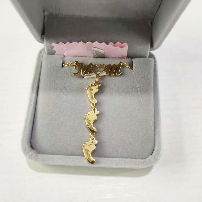 Stainless Steel Personalized Feet Necklaces for Women Family Gift Customized Nameplate Jewelry unique baby shower gifts for mom to be 10 H4abbcd1b3d70411687b45d5349153515s