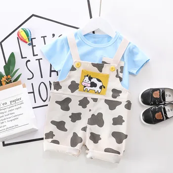 

2020 Baby Boy Summer Clothes Set Kids Baby Casual Short Sleeve Cartoon T-Shirt+Bib Pants 2Pcs Baby Suits Newborn Clothing Sets