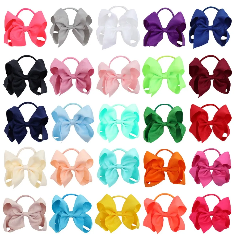 mix colors 25 шт./партия, 4,5 дюймовые Ленточные банты для волос для девочек, ручная работа, Однотонные эластичные резинки для волос, держатель для конского хвоста, детская головная повязка, аксессуары для волос - Цвет: mix colors