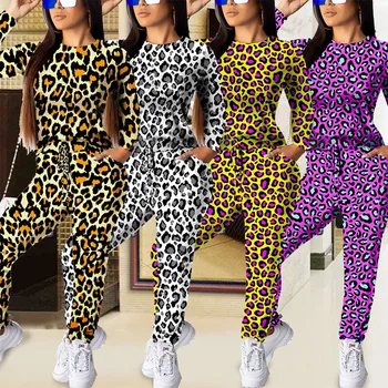 

2019 women's new autumn fashion color leopard long sleeve two-piece