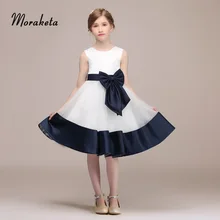 Бальное платье длиной до колена, белое фатиновое платье с бантом для девочек, держащих букет невесты на свадьбе, г. Черпак шеи, платье принцессы для первого причастия