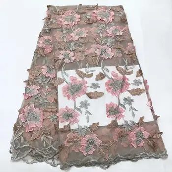 

New African Latest Lace Fabric Nigeria Lace Fabric 3 d Embroidery Lace African Bridal Fabric 5 Yards for Wedding Party Dress