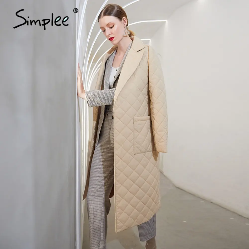 Permalink to Simplee Fashion female winter windproof jacket  Casual sashes women winter parka Long straight coat with rhombus pattern 2020