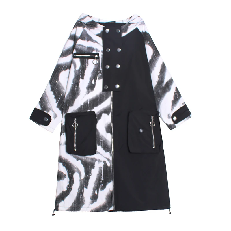 XITAO Print Patchwork Trench Women Loose Fashion