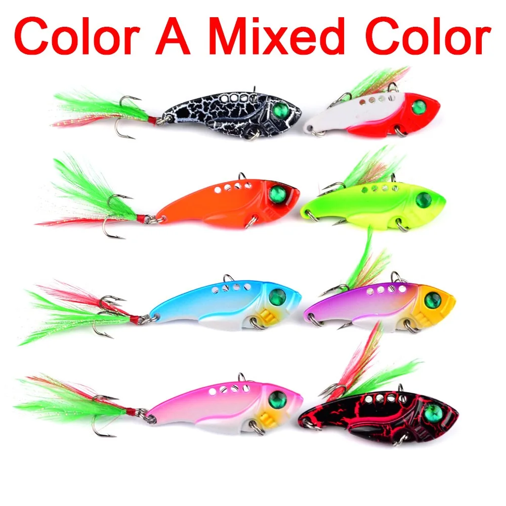 Evil 1pcs Metal VIB 11g/5.5cm Fishing Lure Vibration Spoon Hard Baits with Feather Crankbait Wobbler Swimbait Cicada VIB Tackle - Цвет: Mixed