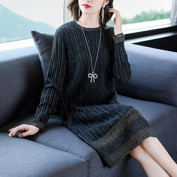 

Autumn New Knitted Women Dress Vestido De Festa O-neck Fashion Midi Dress Ukraine Office Lady Thin Women's Dresses Vestidos