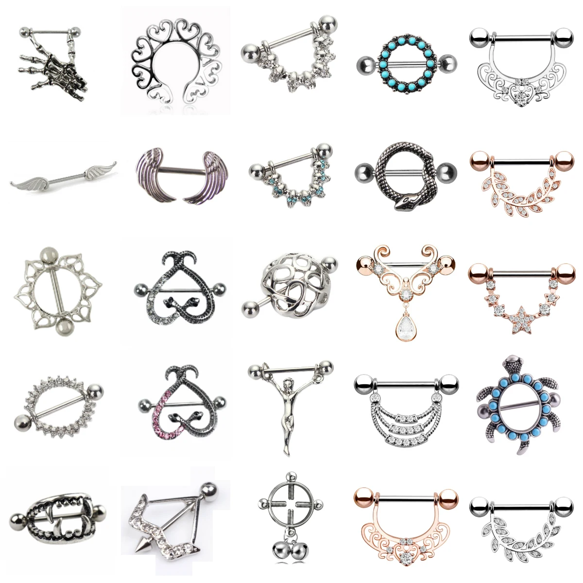 1pcs Women Titanium Nipple Piercing Heart Barbell 14G Opal Nipple Shield Flower Charming Nipple Rings For Body Piercing Jewelry