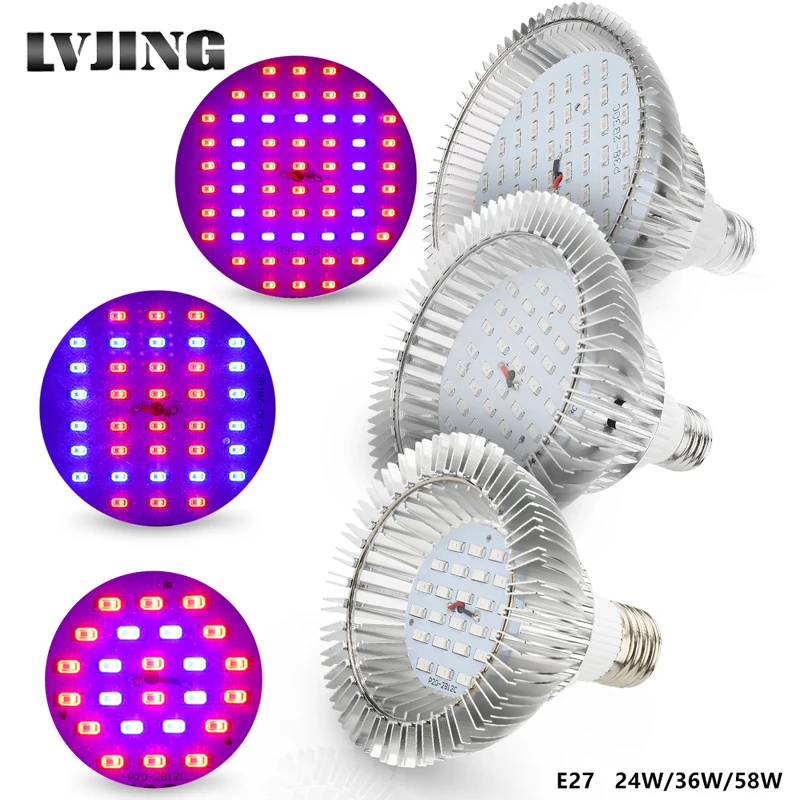 

24W/36W/58W E27 Led Grow Light For Plants Vegs Hydroponic System Grow/Bloom Indoor Greenhouse Plant Growth Lamp Tent Growbox