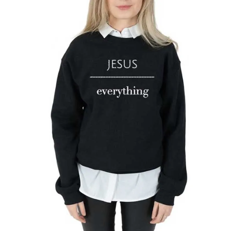 

ZBBRDD Jesus Everything Женская толстовка с круглым вырезом, хлопковый пуловер с капюшоном, осенняя рубашка с длинными рукавами, Прямая поставка