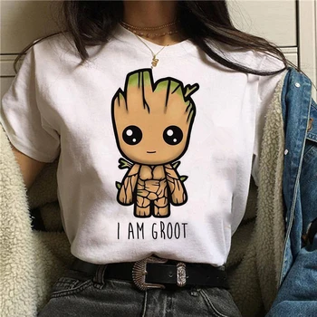 

Marvel T-shirt Cute Bady Groot Printed Unisex Top Tops women Tshirt Tee Funny Fashion Vogue Cartoon Deadpool T Shirt Harajuku