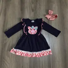 Новое поступление; Весенняя детская одежда для маленьких девочек; хлопковое весеннее розовое клетчатое платье с рюшами и темно-синим поросенком; изысканное платье до колена с бантом