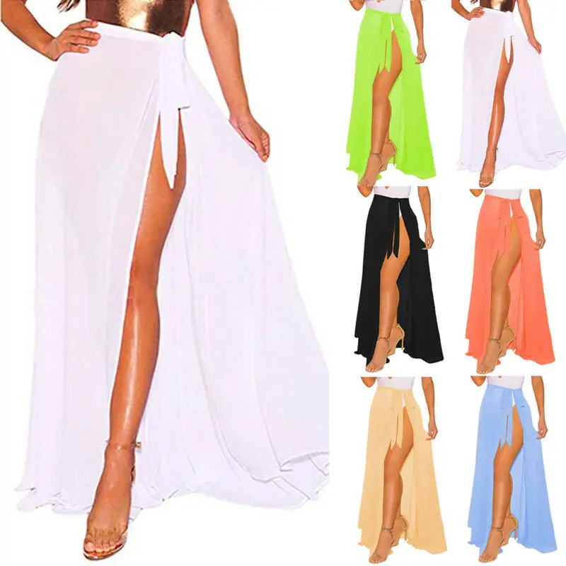 Fashion Women Chiffon Swimwear Pareo Scarf Beach Cover Up Wrap Kaftan Sarong Beach Solid Soft Skirt