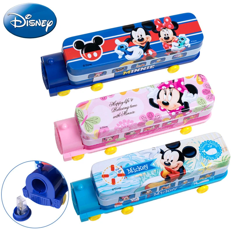 Estuche de lápices de Disney para niños, caja de papelería con dibujos animados de Mickey Mouse, sacapuntas, caja de lápices bonita, suministros escolares para niñas y escolares| - AliExpress