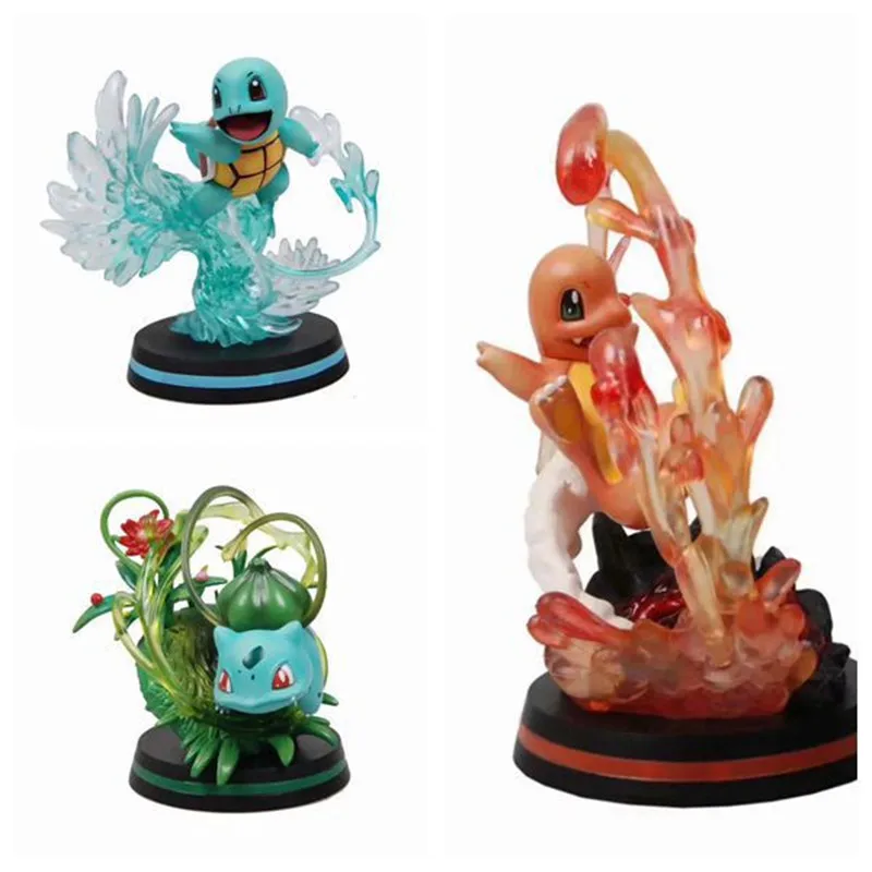 

4" Cartoon Simulation Animal Squirtle Charizard Bulbasaur Scene Decoration PVC Action Figure Collectible Model Toy BOX 11CM V719