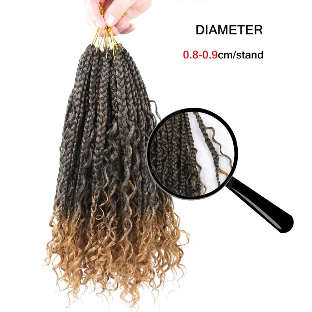 Crochet Box Braids Curly Ends 14 Inch Bohemian Box Braids Crochet Hair for Black Women 3X Braid Hair Extensions