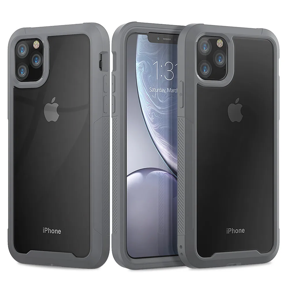 Grey Военный амортизирующий чехол для iPhone 11 Pro XS Max XR X 6 6S 7 8 Plus, прозрачный ультратонкий защитный чехол из поликарбоната+ ТПУ - Цвет: Grey