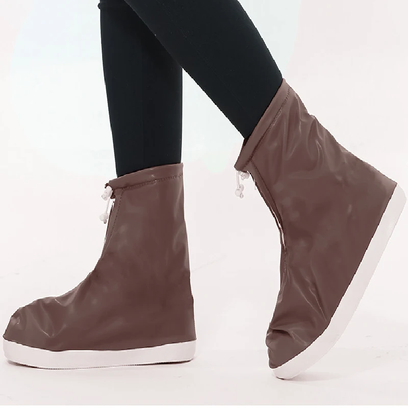 1pair Waterproof Protector Shoes Boot Cover Unisex Zipper Rain Shoe Covers High-Top Anti-Slip Rain Shoes Cases