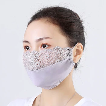 

5pcs/lot Ladies Ice Silk Masks Thin Section Anti-UV Breathable Lace Mask Washable Dust-proof Fashion Gauze Mouth Mask Sunscreen