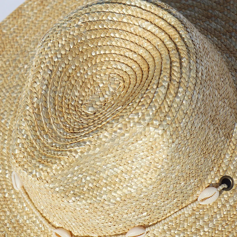 Seashell Beaded Beach Hat With Chain For Women Straw Woven Fedora Hat