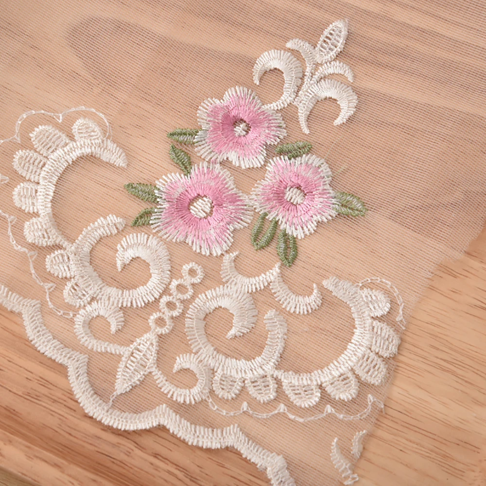 Lychee Life 5 Yards Floral Mesh Lace Trims Water Soluble Lace Ribbon for Wedding Dress DIY Sewing Materials Bridal Needlework