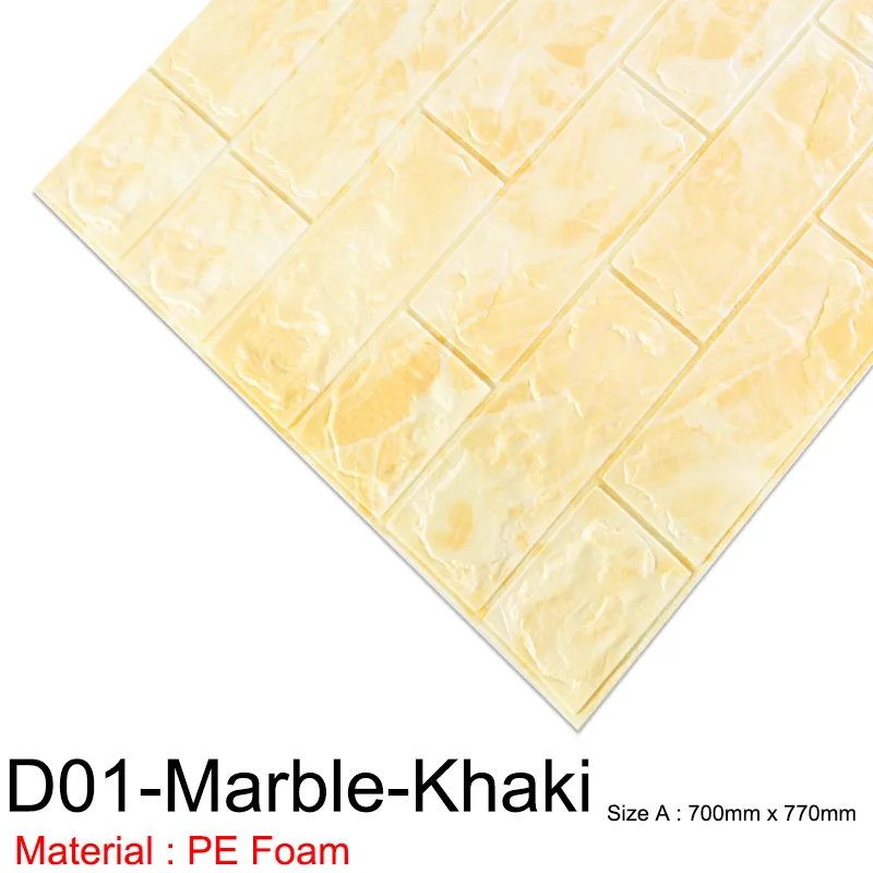 D01-Marble-khaki 3D стикер на стену s мраморный кирпич водостойкая настенная бумага самоклеящийся Декор Фон для детской комнаты Гостиная Наклейка на стену - Цвет: D01-Marble-khaki