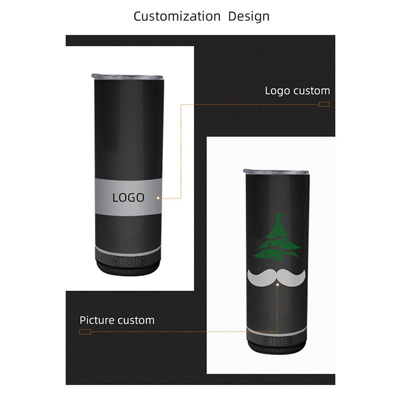 16oz Straight Speaker Tumbler Water Bottle With Wireless Music Tumbler