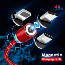 Lighting-Cable magnético de carga rápida para iPhone, Xs, Samsung, Cable Micro USB tipo C, cargador magnético de 1M, Cable trenzado para teléfono