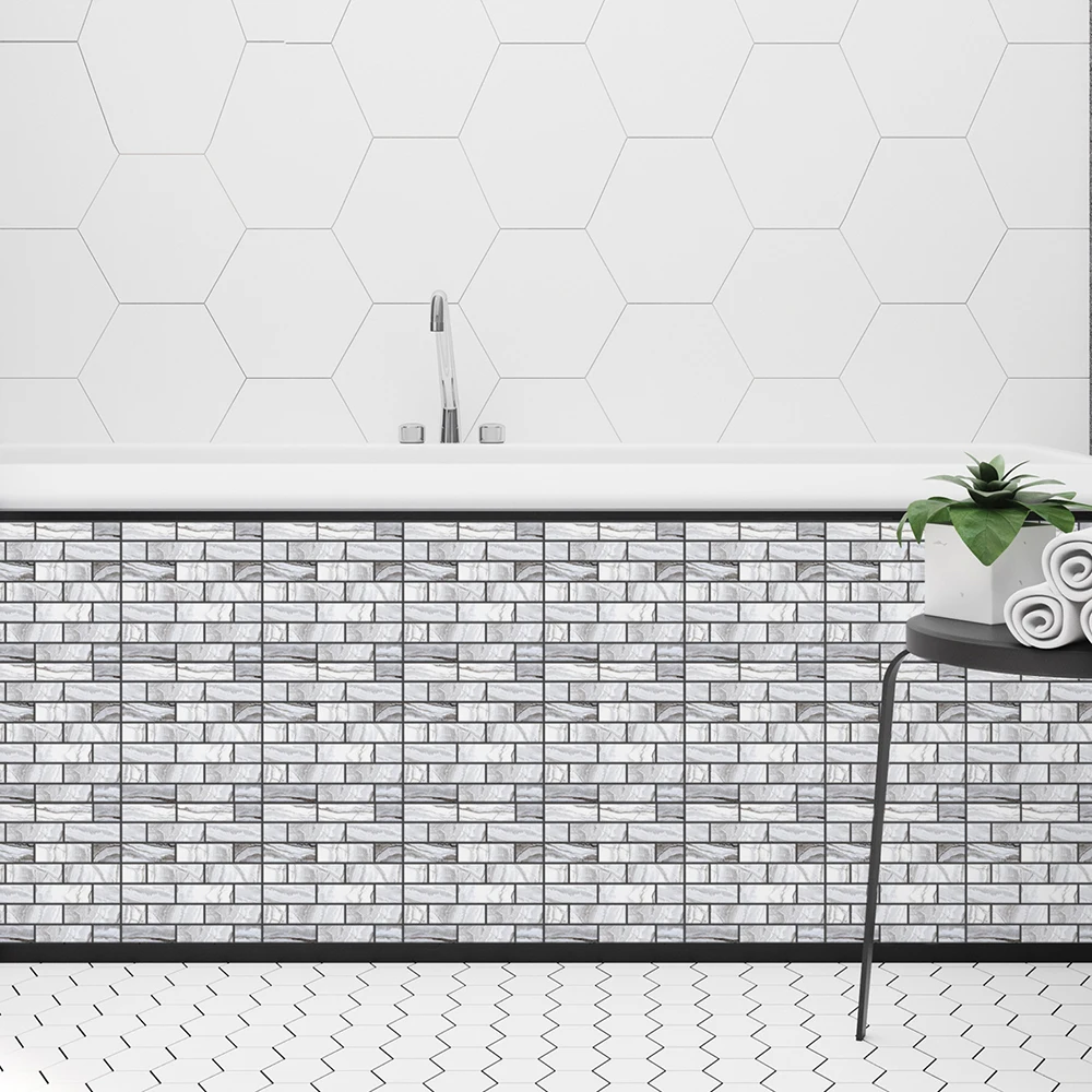 Белая Серая Мраморная мозаичная плитка и палочка настенная плитка самоклеющаяся накладка DIY Кухня Ванная комната настенная наклейка для дома виниловая 3D