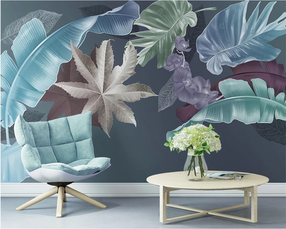 beibehang Custom hand-painted Nordic tropical plant leaves simple modern TV background wallpaper papier peint plants for the people a modern guide to plant medicine