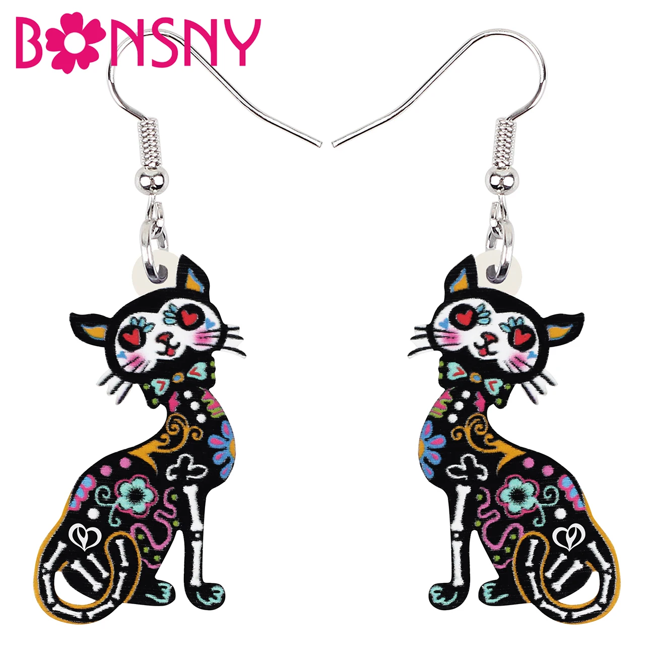 Bonsny Orecchini Pendente A Goccia In Acrilico Con Teschio Per Halloween, Gioielli Punk Per Donne, Ragazzi E Bambini. Design Unico, Leggeri E Sicuri, Senza Nichel. Idea Regalo Perfetta. - 3