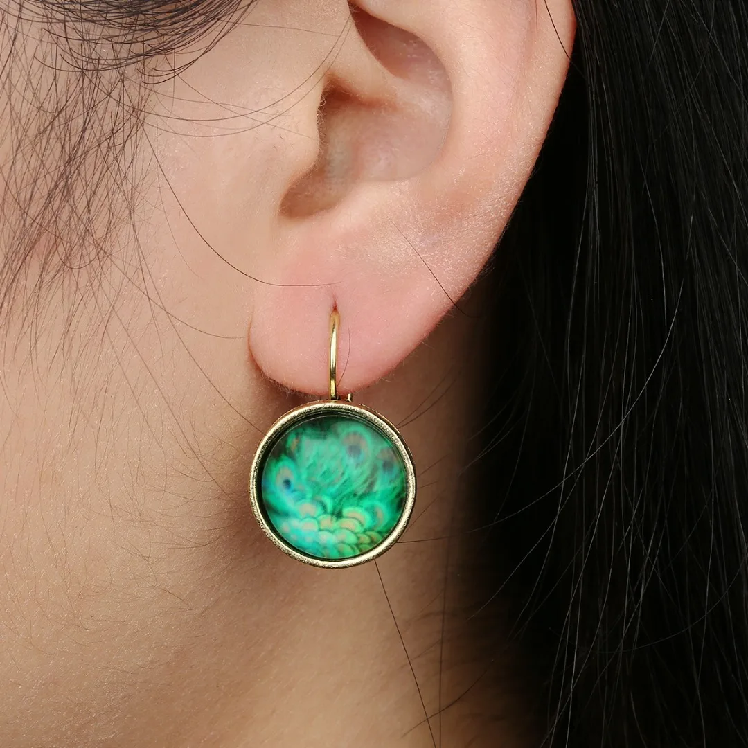Vintage Colorful Round Flower Ear Stud Classical Retro Ethnic Stylish Earrings Unique Charming Women Jewelry Chic Accessories