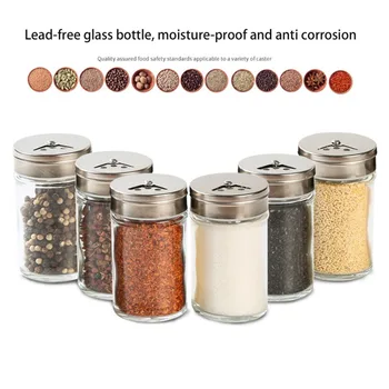 

Stainless Steel Lid Condiment Pot Seasoning Bottle Glass Kitchen Supplies And Materials Saltcellar Rotational Regulation