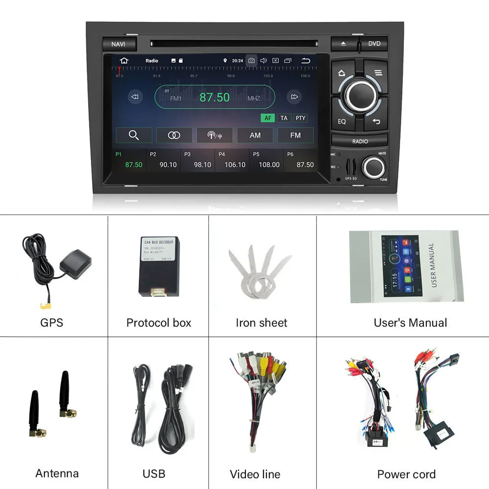 Hikity Android 8,1 автомобильный радиоприемник 2 Din Автомобильный мультимедийный dvd-плеер Wifi " Авторадио 2 Гб ram Mirrorlink монитор для Audi A4 2000-2008