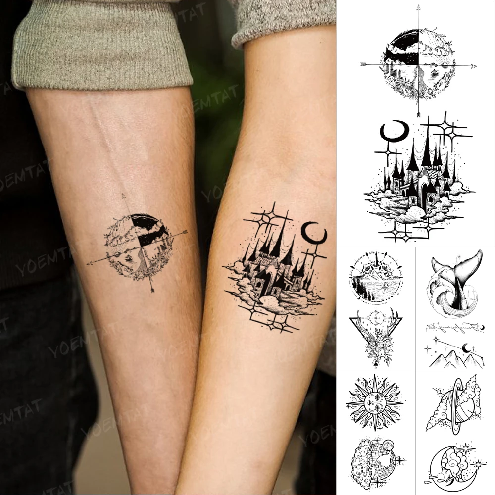 Signification Tatouage Soleil Et Lune Tatouage Temporaire Imperméable Pour Femme Et Homme, Autocollant, Motif  Soleil, Lune, Château, Ligne, Simple, Bras, Art Corporel - Tatouages  Éphémères - AliExpress