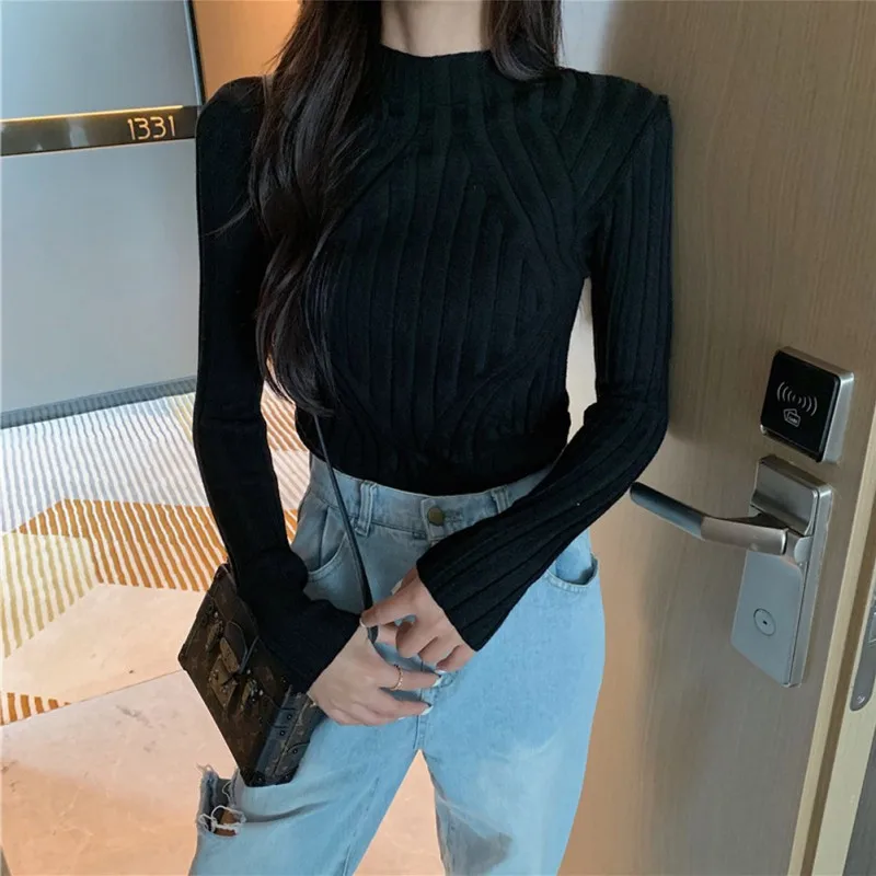 Women Autumn Spring Korean Version Long Sleeve Loose Sweater Women Slim 7 Colors Sweater Black Bottoming Sweater Women Autumn Spring Korean Version Long Sleeve Loose Sweater Women Slim 7 Colors Sweater Black Bottoming Sweater