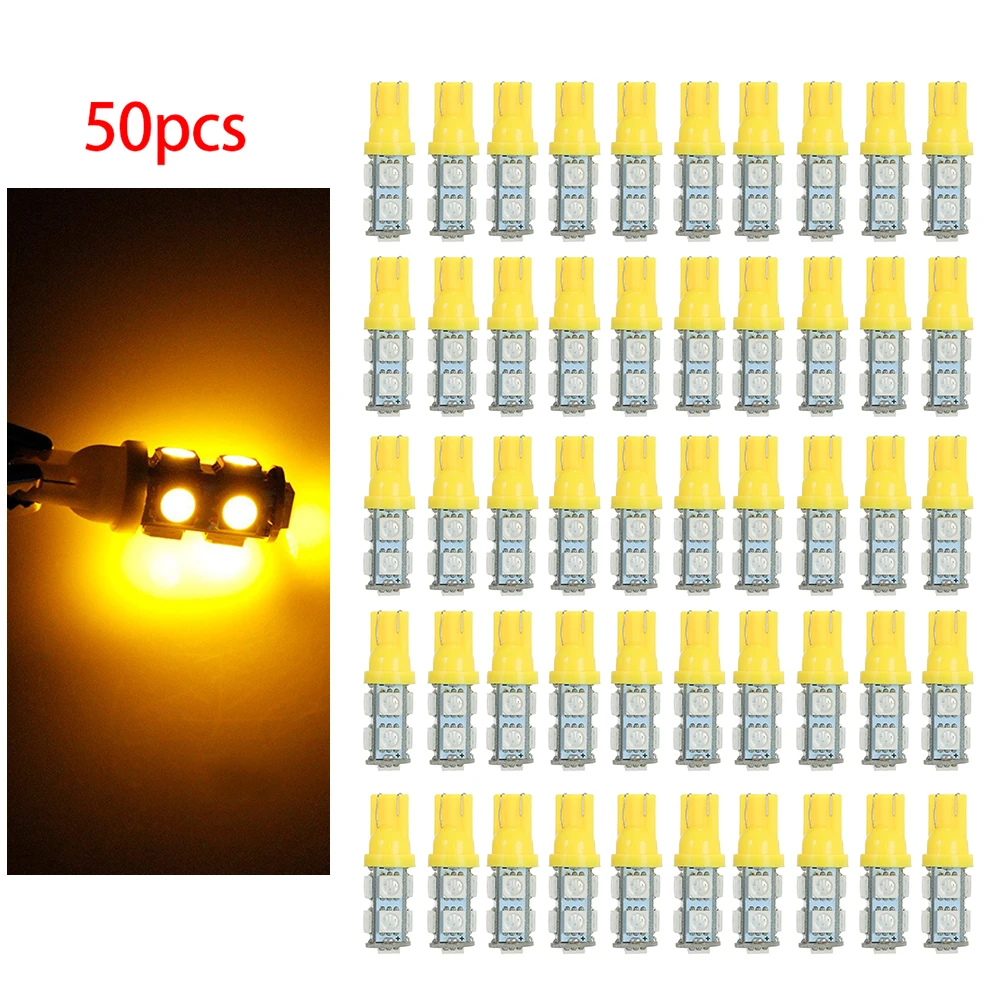 KKMOON 50 шт. T10 194 168 9SMD-5050 W5W светодиодный светильник красный светильник s супер яркий Автомобильный задний фонарь - Испускаемый цвет: Yellow