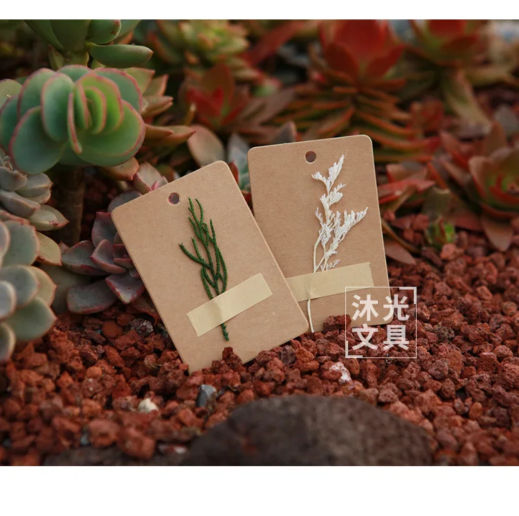 Mu guang Teachers Day Greeting Card Handmade Bakery Gift Packaging Label Simple Real Flowers Dried Flower Kraftpaper Tag