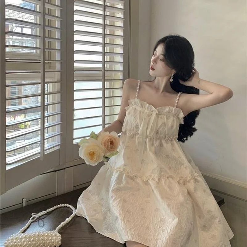 Dress Women Chic French Style Sleeveless Summer Vacation Ladies Outerwear Ins Popular Backless Party College Girls Sundress 2021 dresses to wear to a wedding Dresses