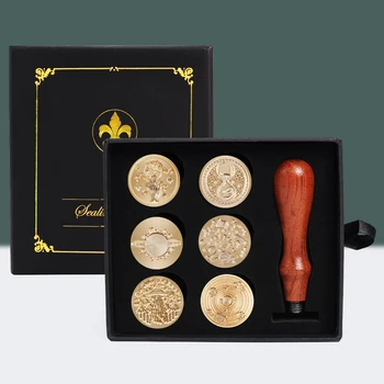 

6pcs Wax Seal Stamps Set Pattern Heads Metal Vintage Sealing Custom Scrapbooking Wedding Decor Serie rpg Craft Supplies Kit