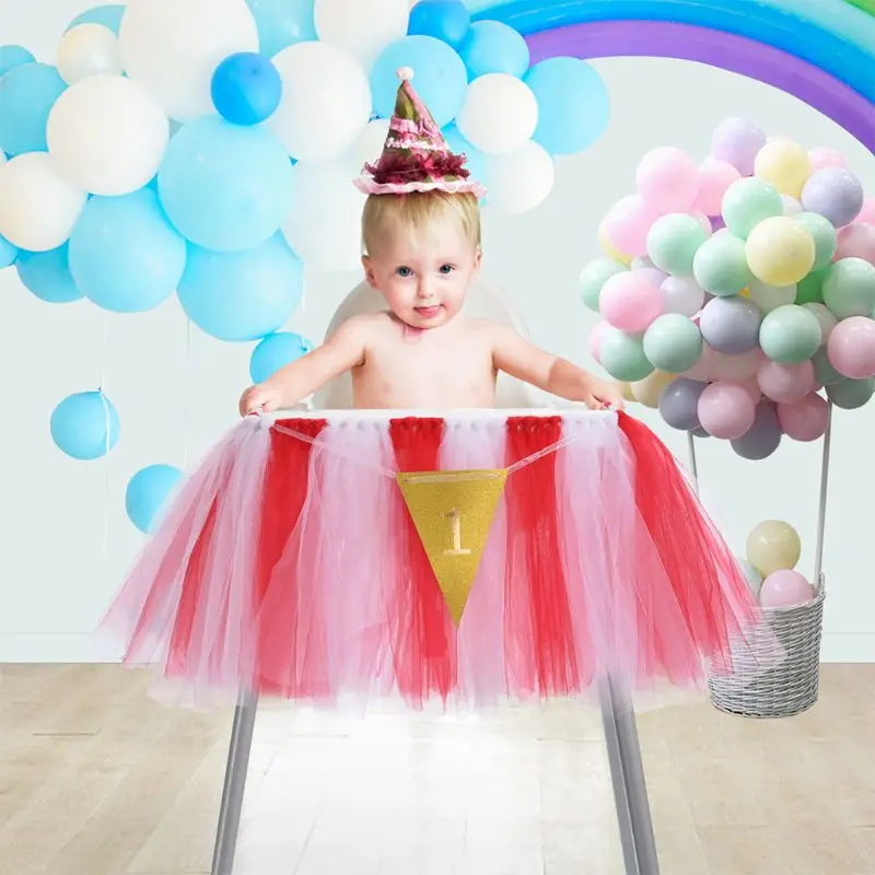 Фатиновая юбка-пачка с высоким стулом, юбка-пачка для стола, скатерть контрастного цвета для девочек, принцесса, детский душ, товары для первого дня рождения