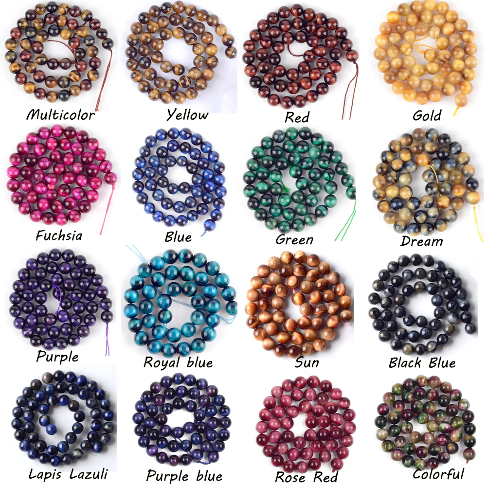 Natürliche Bunte Tigerauge Achate Stein Perlen Runde Lose Spacer Perlen Für Schmuck Machen 4/6/8/10/12mm DIY Armband Halskette – Detail 6