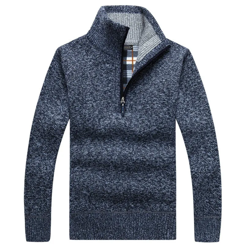 Осенний мужской толстый теплый вязаный пуловер с длинным рукавом, свитер с воротником под горло, шерстяное флисовое зимнее пальто на молнии, удобная одежда