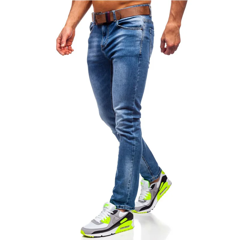 Spring and Autumn New men cotton mid-waist zipper placket straight casual jeans men blue slim-fit micro-elastic denim trousers Spring and Autumn New men cotton mid-waist zipper placket straight casual jeans men blue slim-fit micro-elastic denim trousers