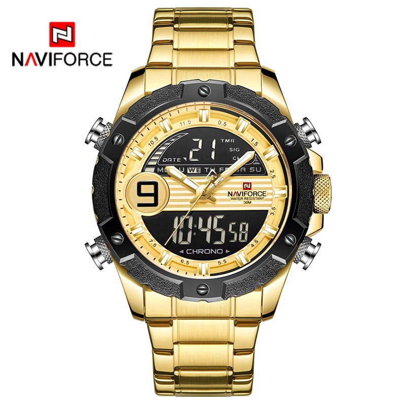 NAVIFORCE, мужские часы, спортивные, Топ бренд, Роскошные, военные, водонепроницаемый, светодиодный, цифровые, мужские часы, мужские наручные часы, Relogio Masculino - Цвет: Gold White